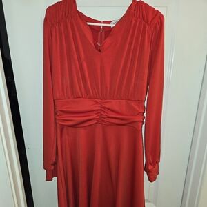 Elegant Long Sleeve Red Dress